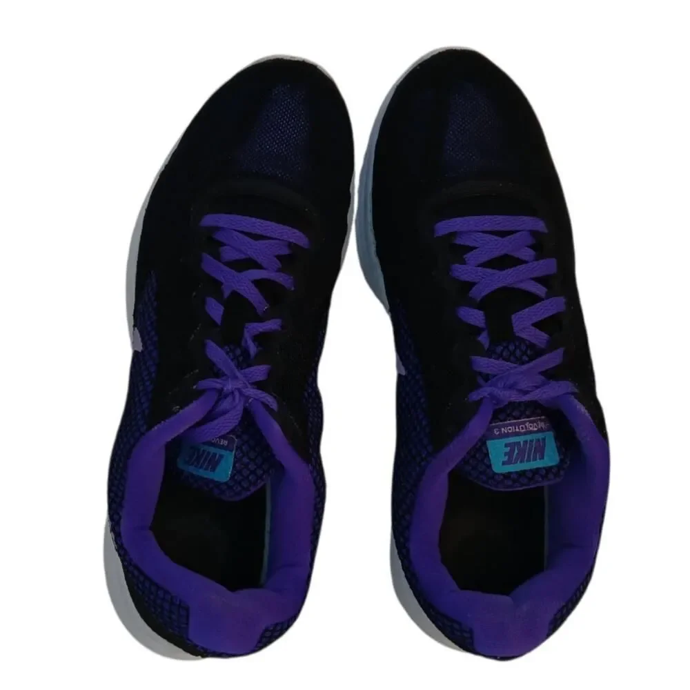 NIKE REVOLUTION 3 Women's Black & Purple Athletic Running Sneakers - Size: 9.5